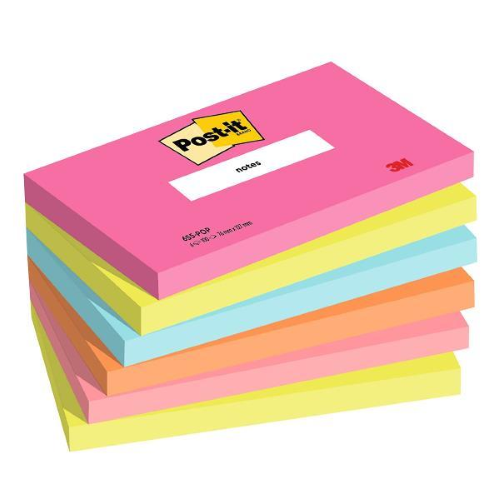 3M POST-IT POPTIMISTIC BLOCHHETTO 100 FOGLI 76X127 mm COLORI ASSORTITI CONF 6 Pz.